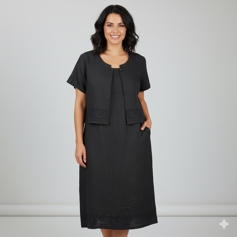 NEW Vintage 90s Sherry Taylor 2 Piece Jacket Dress Women Plus 1X Black Lagenlook